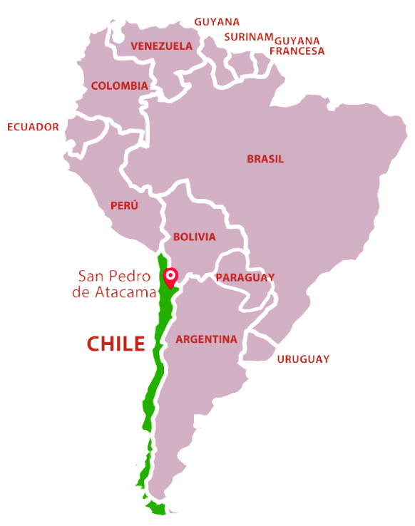 Mapa de referencia de Chile y San Pedro de Atacama